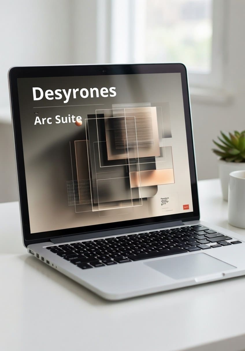 Laptop displaying 'Desyrones Arc Suite' on a desk with a blurred background