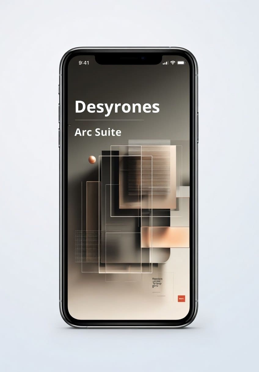 Smartphone displaying the Desyrones Arc Suite app on a light gray background