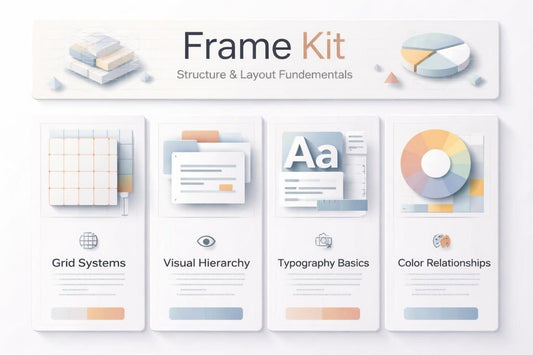 Frame Kit structure and layout fundamentals with icons and text on a white background