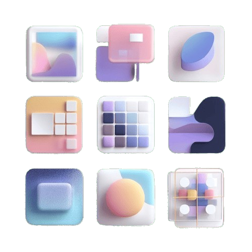 Set of colorful square-shaped phone cases on a white background