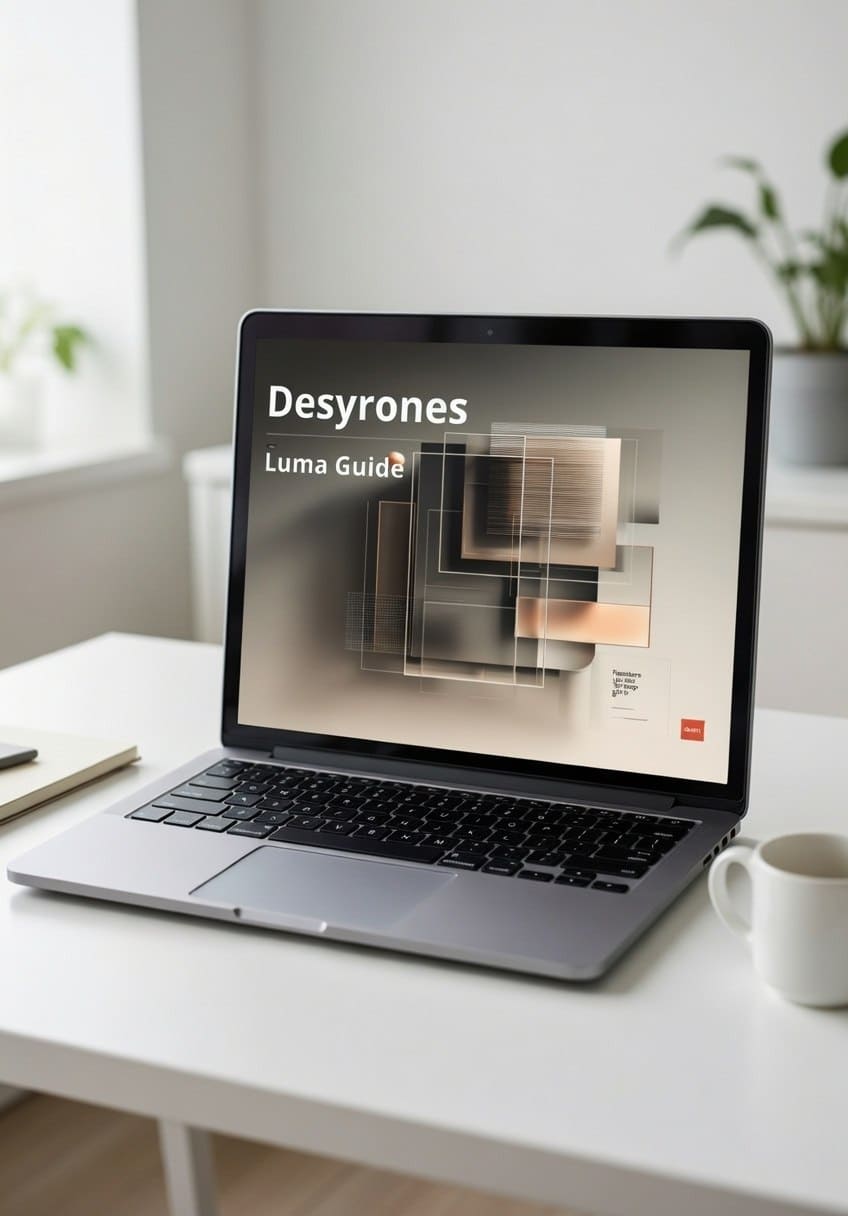 Laptop on a desk with 'Desyrones' software displayed on the screen