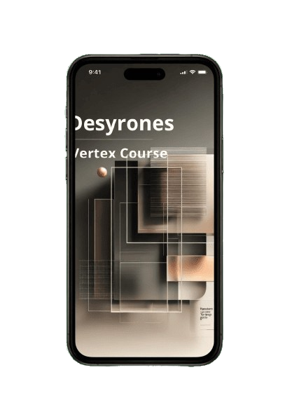 Phone displaying a book cover with 'Desyrones' and 'Vertex Course' text on a white background